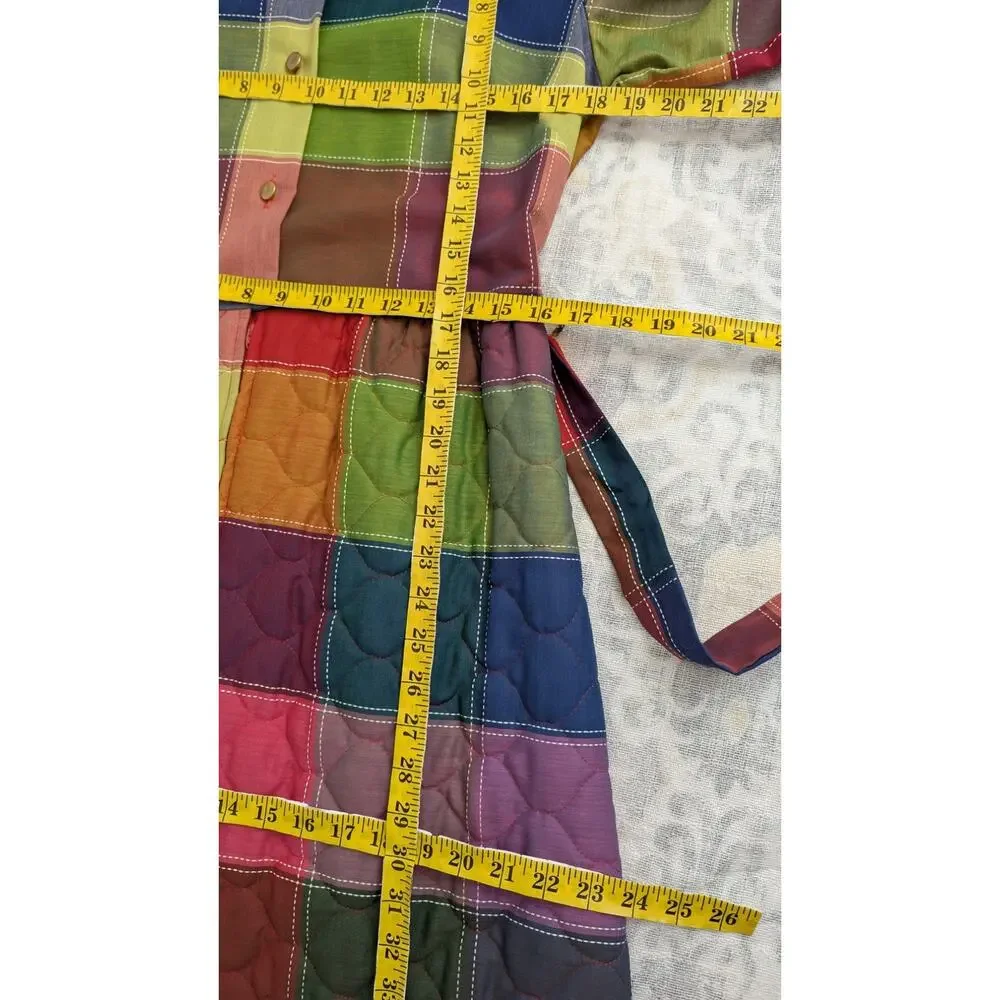 Penneys Loungewear 1970s Rainbow Patchwork Plaid Quilted House Dress Size Medium - Picture 10 of 12